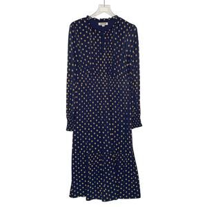 BODEN Long Sleeve Ruched Tea Dress US 10 French Navy Polka Dots *flaw